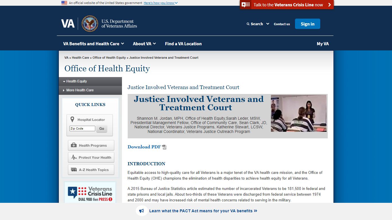 Justice Involved Veterans and Treatment Court - VA.gov Home