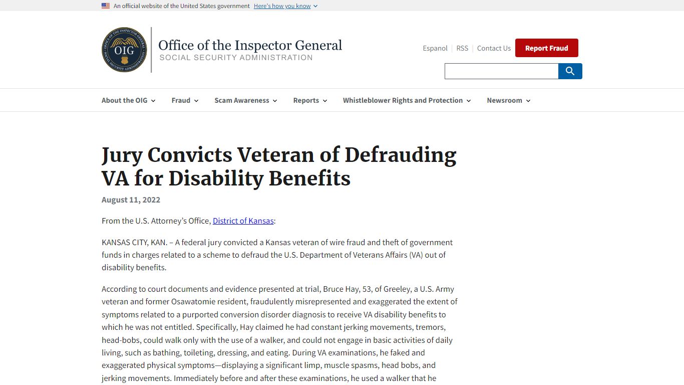 Jury Convicts Veteran of Defrauding VA for Disability Benefits